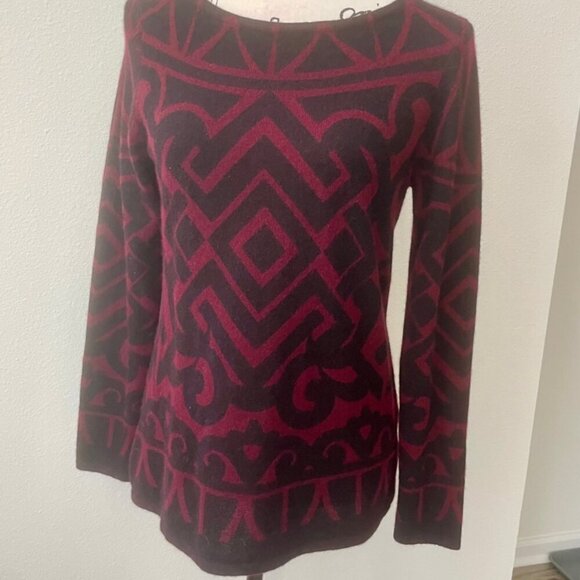 SOPHISTICATED CASHEMERE PULLOVER KNITTED SWEATER SYMETRIC GEOMETRIC PATTERN SZ S - Picture 7 of 16